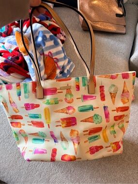 kate spade cream tote with colorful popsicle & ice cream print